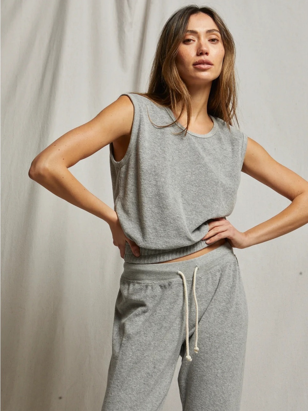 Perfectwhitetee Terry Loop 2 Pc Set Tank Top And Jogger Pants Sz S Gray